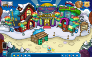 The Town during Rainbow Puffle Day