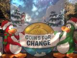 The life-size Coins For Change logo, presumably outside Club Penguin's headquarters [5]