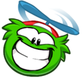 A Green Puffle with a propeller hat.