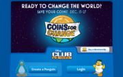 The first log-in screen advertising Coins for Change.