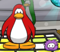 A penguin and purple puffle in Dance Contest