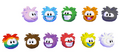 A sneak peek posted on the What's New Blog of all the puffles (except the hybrids and the Gold Puffles) on the app.